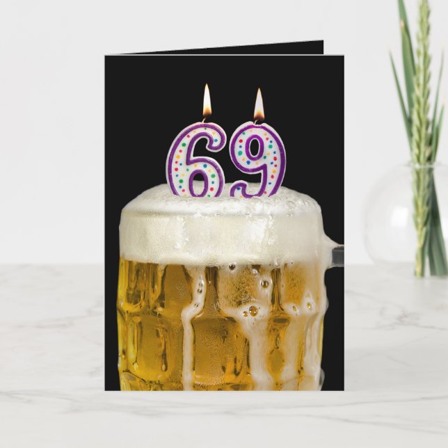 Carte 69e anniversaire Bière sur noir (Devant)