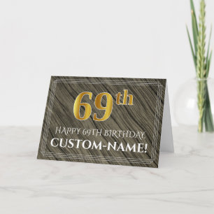 Carte 69e anniversaire élégant : Faux Wood, Faux Gold Lo
