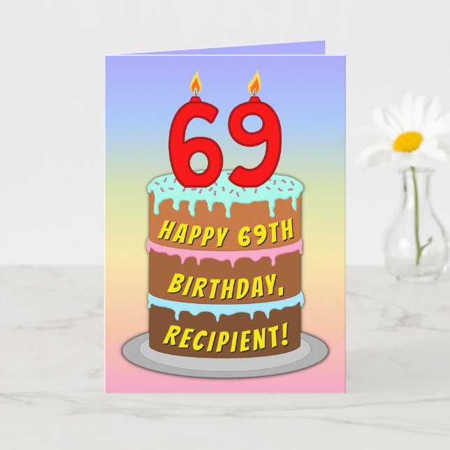 Carte 69e anniversaire — Fun Cake & Candles, avec nom pe (Petite plante)