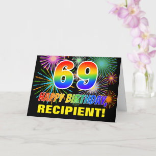 Carte 69e anniversaire : Gras, Amusants, Feu d'artifice,