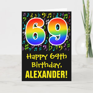 Carte 69e anniversaire : Symboles de musique colorée + A
