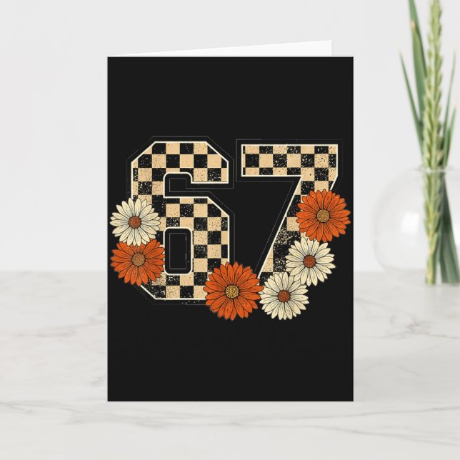 Carte 6 7 Retro Fall Meme Checkerboard Tee Haunted By 67 (Devant)