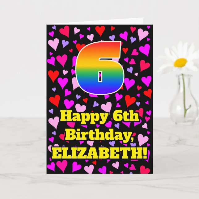 Carte 6e anniversaire : Amour Hearts Motif, Arc-en-ciel  (Petite plante)