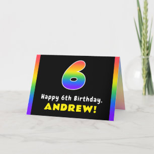 Carte 6e anniversaire : Arc-en-ciel coloré # 6, Nom pers