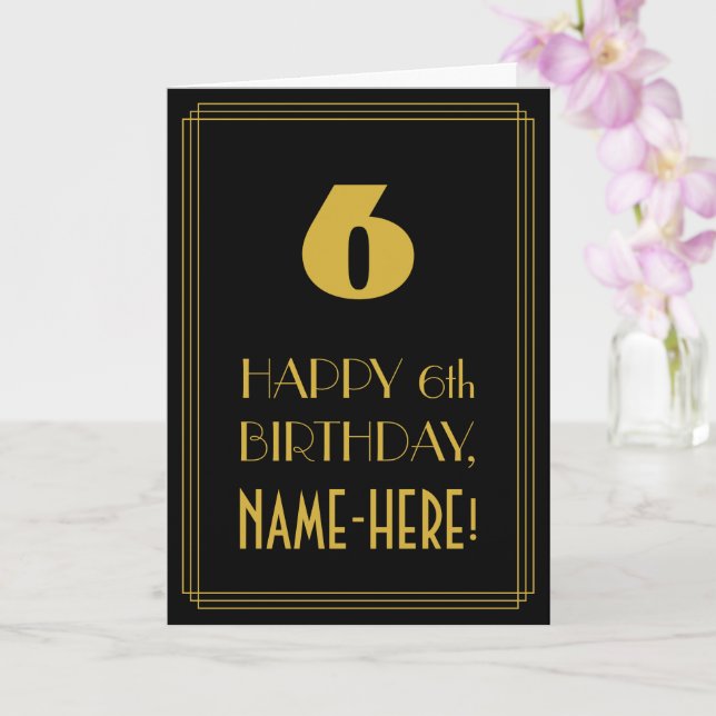 Carte 6e anniversaire - Art Déco Inspiré Look "6" & Nom (Orchidée)