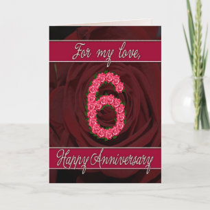 Carte 6e anniversaire avec roses et feuille