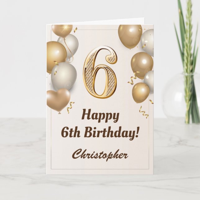 Carte 6e anniversaire Ballons d'or et Confetti Anniversa (Devant)