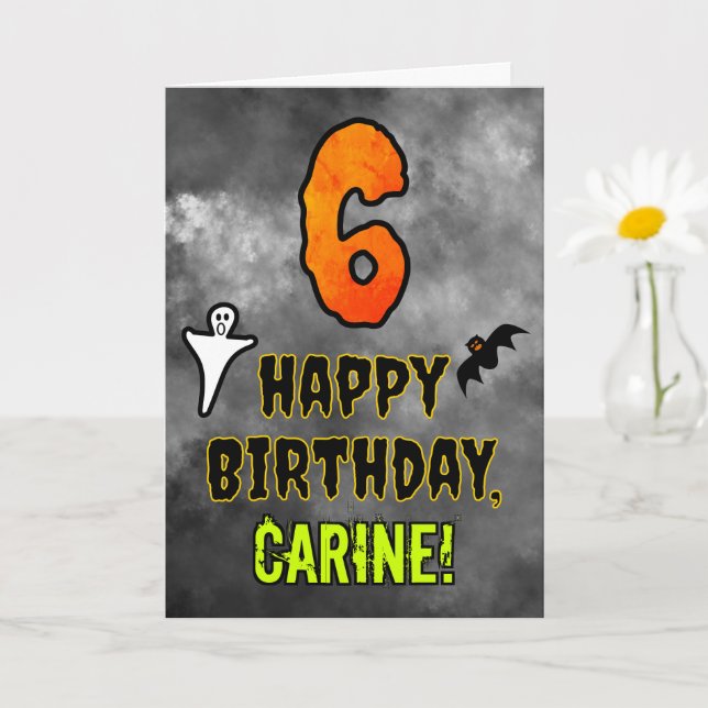 Carte 6e anniversaire : Eerie Halloween Thème + Nom pers (Petite plante)