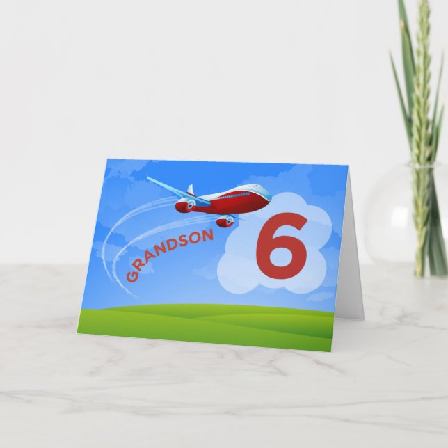Carte 6e anniversaire, grand-fils, avion rouge (Devant)