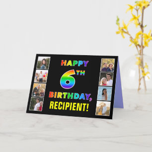 Carte 6e anniversaire : Rainbow Text, Custom Photos & Na