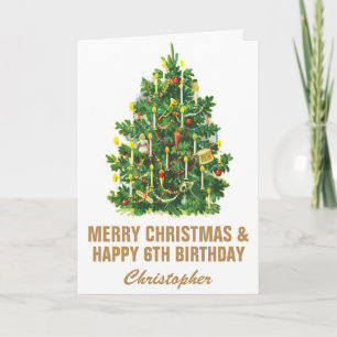 Carte 6e Joyeux anniversaire et Joyeux sapin de Noël