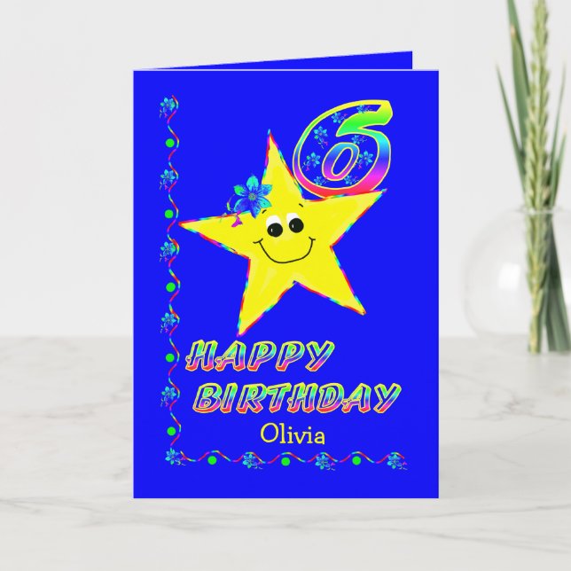 Carte 6èmes étoiles d'anniversaire de nom fait sur (Devant)