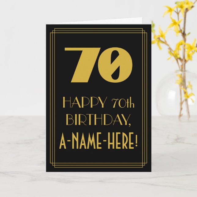 Carte 70e anniversaire ~ Art Déco Inspiré Look "70" & No (Fleur jaune)