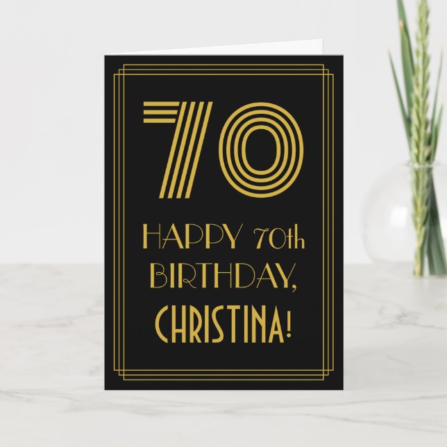 Carte 70e anniversaire : Art Déco Inspiré Look "70" & No (Devant)