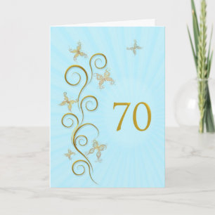Carte 70e anniversaire avec des papillons dorés