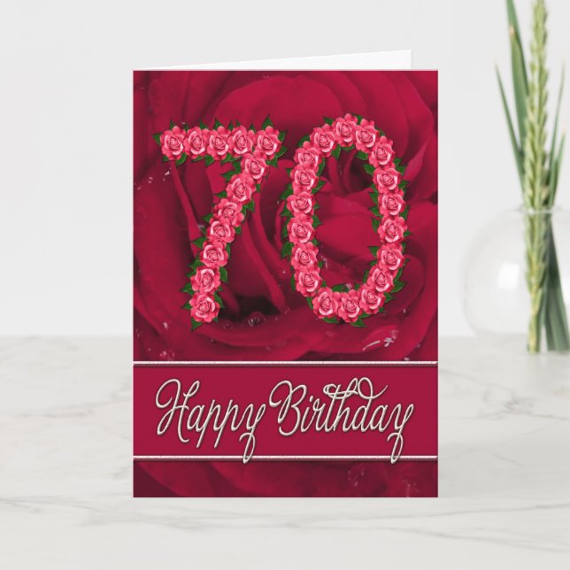 Carte 70e anniversaire avec rose et feuille (Devant)