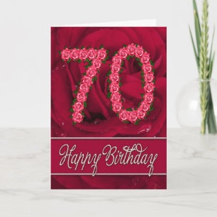 Carte 70e anniversaire avec rose et feuille