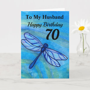 Carte 70e anniversaire de la libellule bleue de mon mari