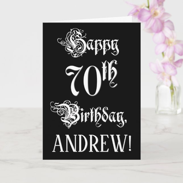 Carte 70e anniversaire : Fancy, Elegant Script + Nom per (Orchidée)