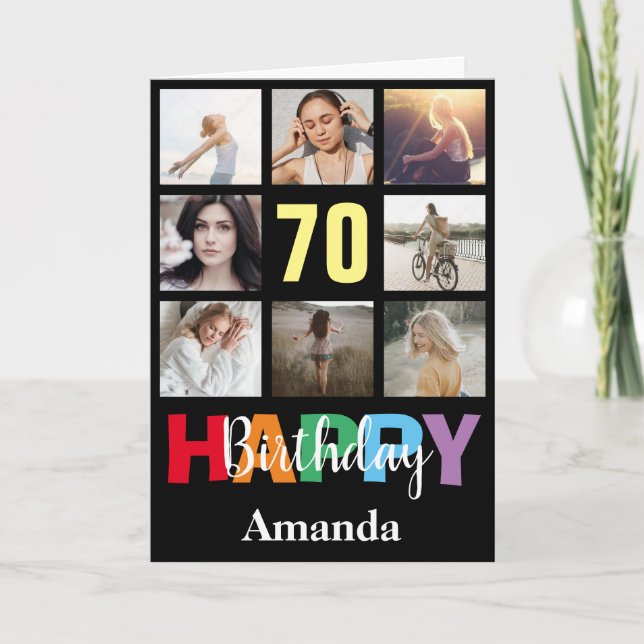 Carte 70e anniversaire heureux Collage photo moderne noi (Devant)
