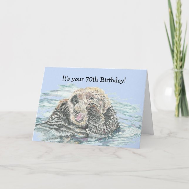 Carte 70e anniversaire mignon Otter personnalisé drôle P (Devant)