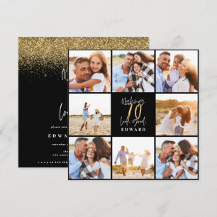 Carte 70e anniversaire moderne noir et or photo collage