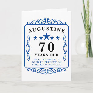 Carte 70e Anniversaire Nom Blue Vintage Manly Elegant Ca