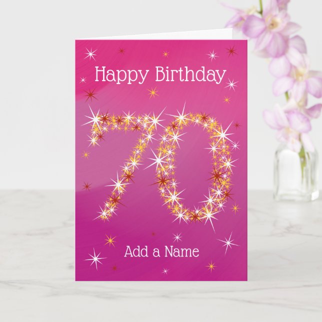 Carte 70e anniversaire - Numéro 70 en étoiles - Rose - A (Orchidée)