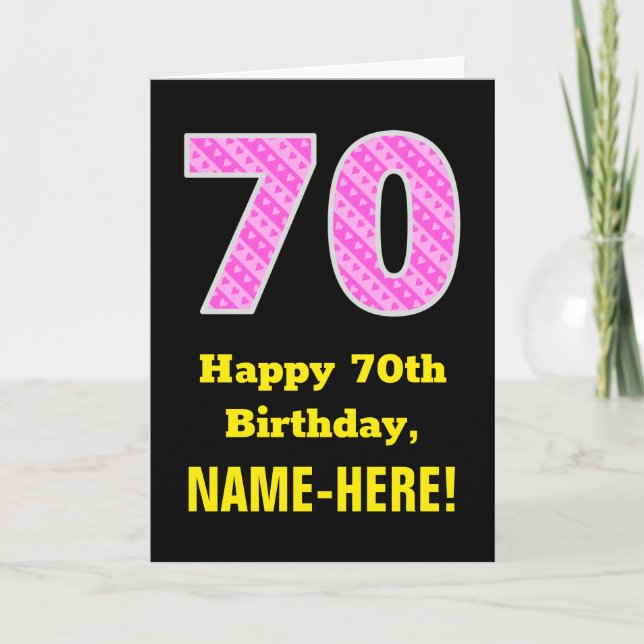 Carte 70e anniversaire : Pink Stripes and Hearts "70" +  (Devant)