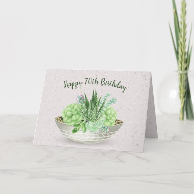 Carte 70e anniversaire Plante succulent sur Terrazzo (Devant)