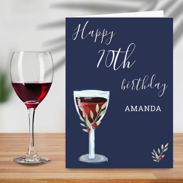 Carte 70e anniversaire Vin rouge Rose Aquarelle Marine B (Créateur téléchargé)