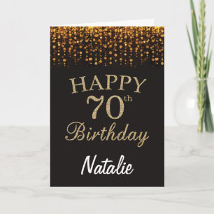 Carte 70e Birthday Black and Gold Glitter Card