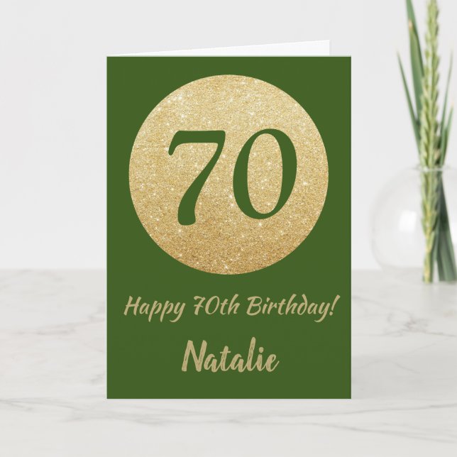 Carte 70e Birthday Green and Gold Glitter Card (Devant)