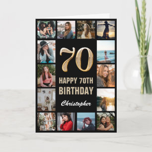Carte 70e Joyeux Anniversaire Black and Gold Photo Colla