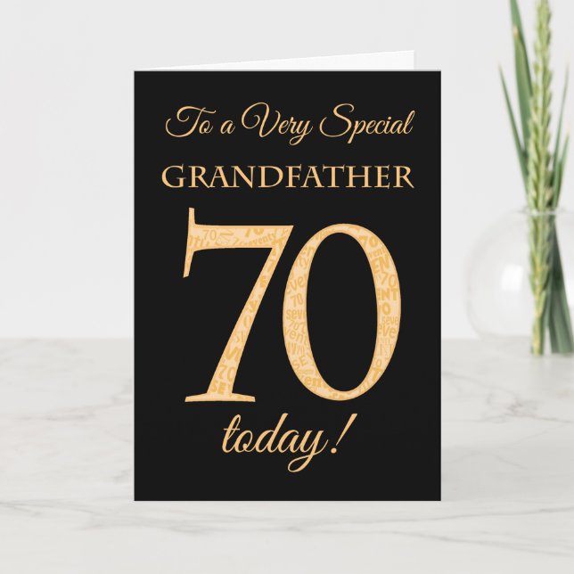 Carte 70ème effet or sur Noir, Grand-père Anniversaire (Devant)