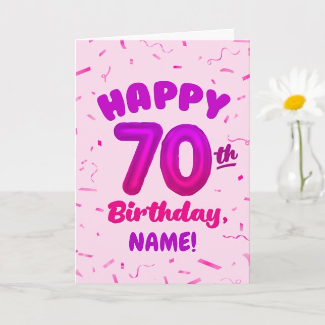 Carte 70th Balloon Number Custom Name Birthday Card (Petite plante)