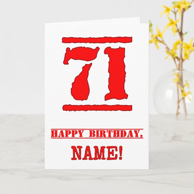 Carte 71e anniversaire : Amusant, Timbre en caoutchouc r (Fleur jaune)