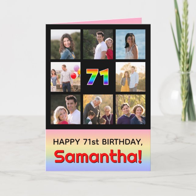 Carte 71e anniversaire : Arc-en-ciel amusant #, photos p (Devant)