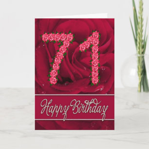 Carte 71e anniversaire avec rose et feuille