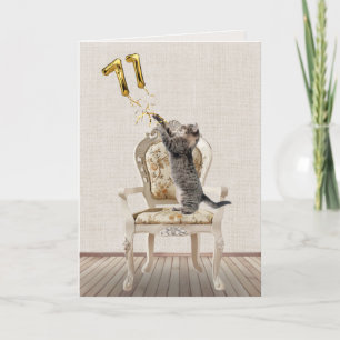 Carte 71e anniversaire Ballons et Tabby Cat