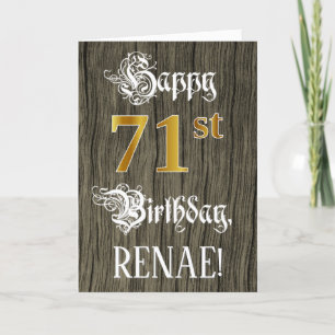 Carte 71e anniversaire : Faux Gold Look + Faux Wood Moti