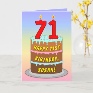 Carte 71e anniversaire — Fun Cake & Candles, avec nom pe