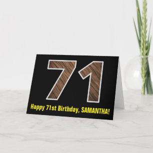 Carte 71e anniversaire : Nom + Faux Wood Grain Motif "71