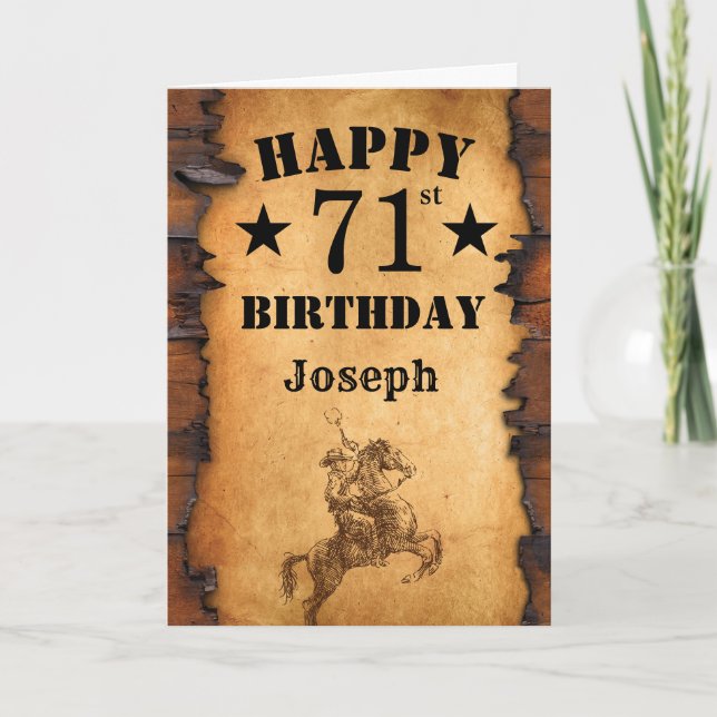 Carte 71e Anniversaire Rustique Pays Ouest Cowboy Horse (Devant)