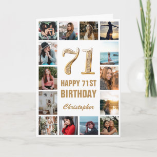 Carte 71e Joyeux Anniversaire Collage photo d'or et de b
