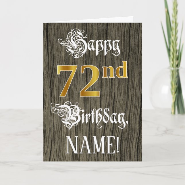 Carte 72e anniversaire : Faux Gold Look + Faux Wood Moti (Devant)