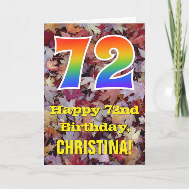 Carte 72e anniversaire; feuilles d'automne rustiques; ar (Devant)