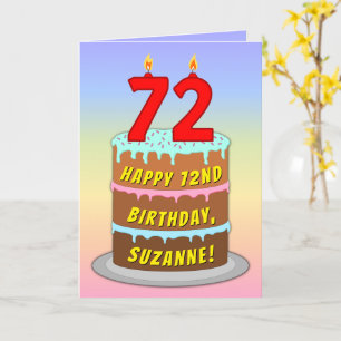 Carte 72e anniversaire — Fun Cake & Candles, avec nom pe