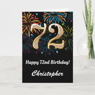 Carte 72e anniversaire Rainbow Fireworks noir et or
