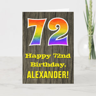 Carte 72e anniversaire : Rustic Faux Wood Look, Rainbow 